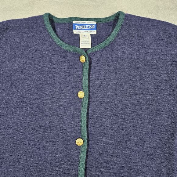 Vintage Pendleton Sweater Womens S 100% Merino Wool Button Pocket Cardigan Blue - Picture 2 of 13